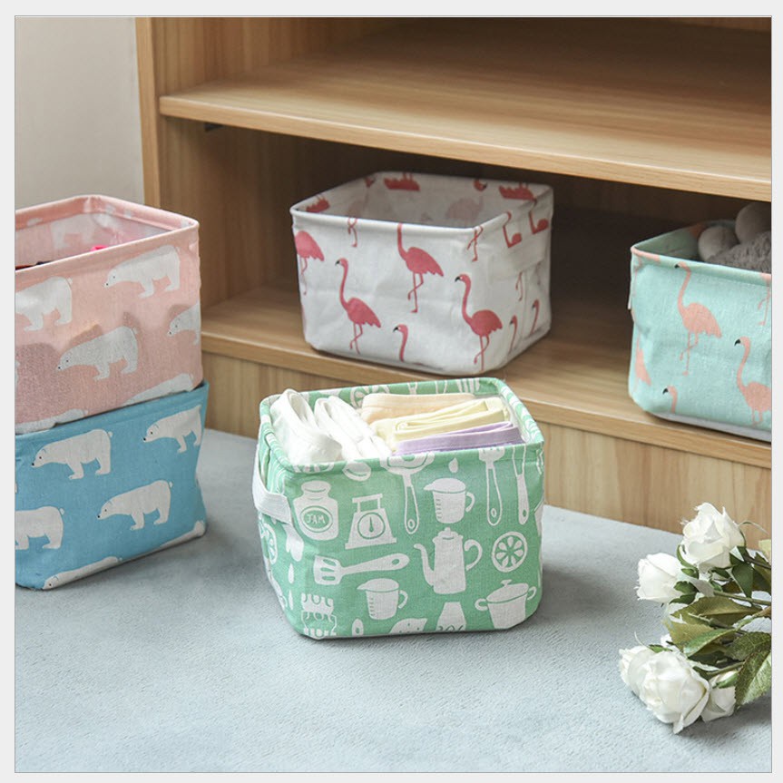 Giỏ vải đựng đồ cá nhân văn phòng xinh xắn, hộp đựng đồ mỹ phẩm cá nhân vải canvas ( màu ngẫu nhiên )