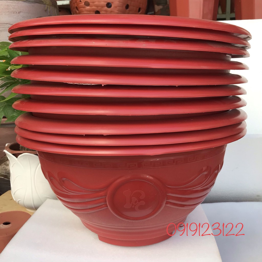 5 Chậu nhựa tròn to T48 đỏ KT 46*22cm trồng đào, quất, hoa hồng