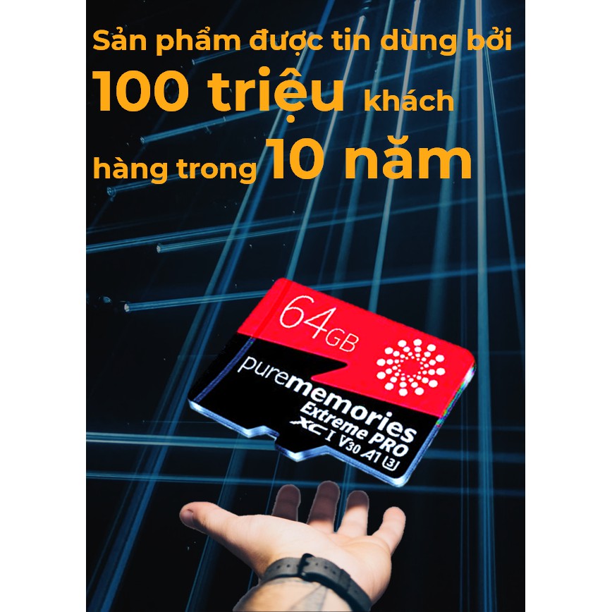 Thẻ nhớ 64Gb/32Gb Purememories Pro U3 Class 10–chuyên dụng cho CAMERA, Điện thoại, Máy ảnh,... tốc độ cao 95Mb-140Mb/s