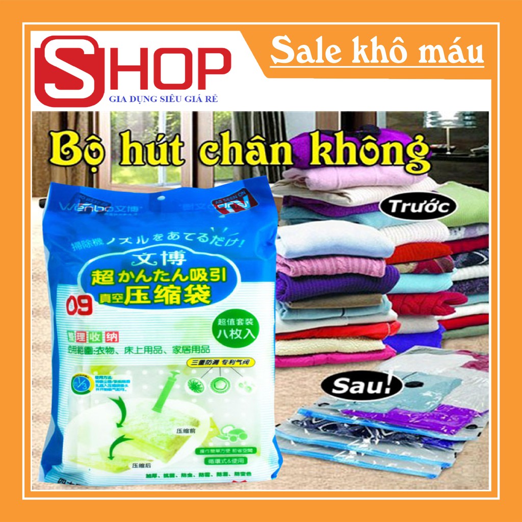 Bộ 8 Túi Hút Chân Không Cất Chăn Màn Quần Áo Gấp Gọn + Tặng Kèm Bơm Tay