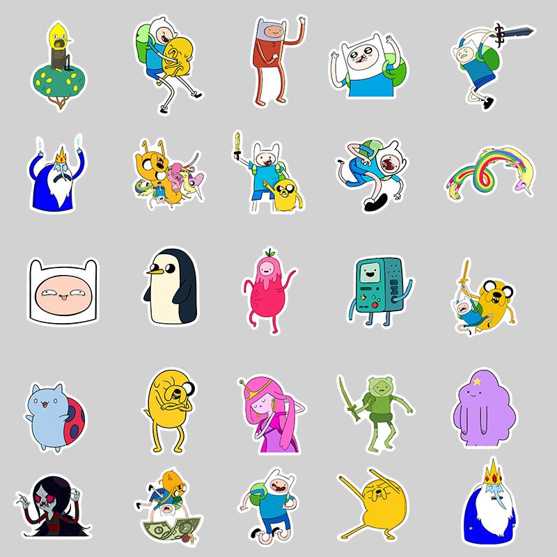 Set 50 miếng sticker dán trang trí chống thấm hình Adventure Time dễ thương