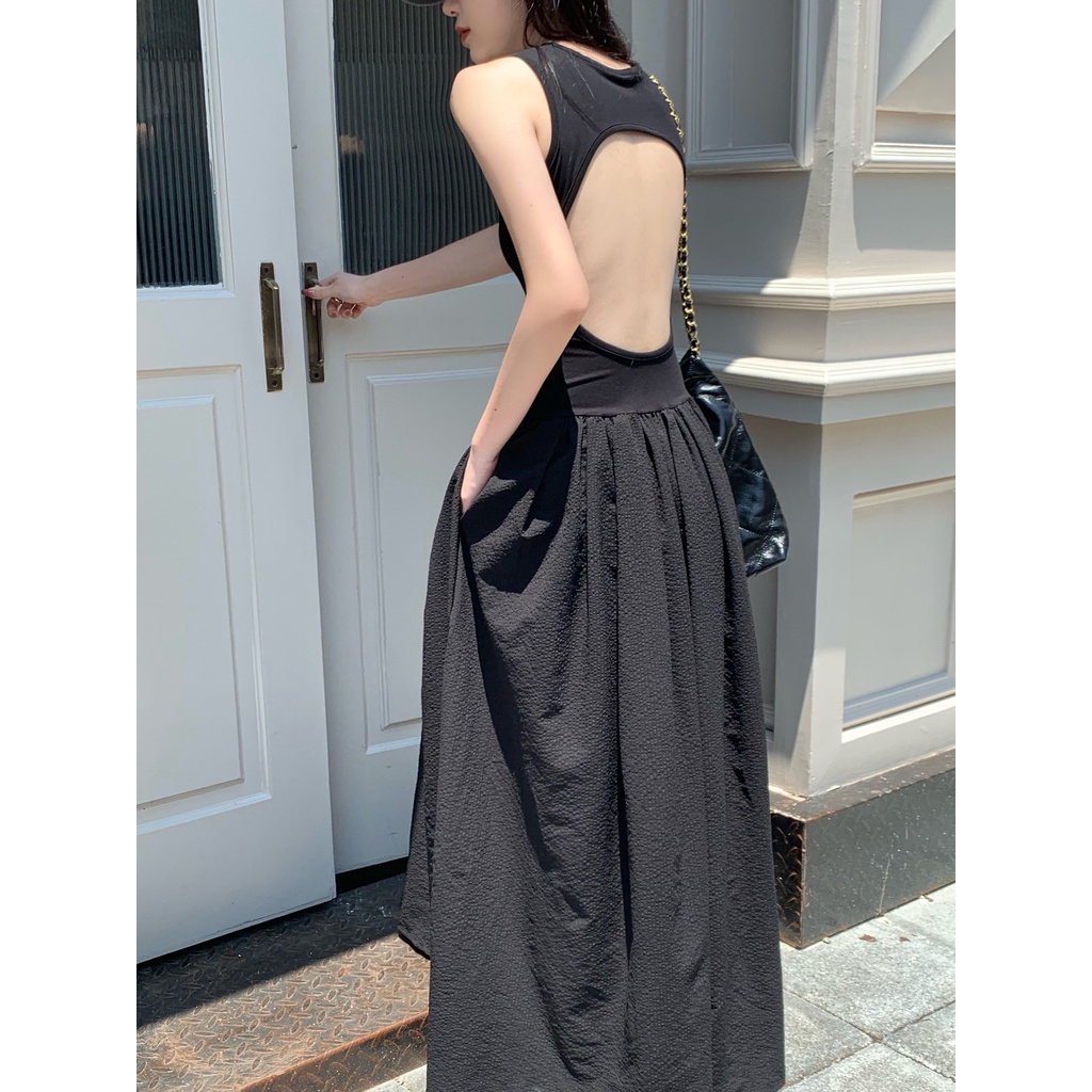 Đầm Dài Không Tay Màu Đen Thiết Kế Đơn Giản Thời Trang Mùa Hè Phong Cách Hàn Quốc Cho Nữ