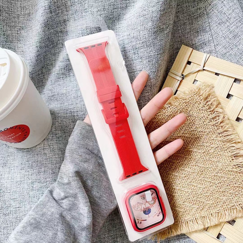 Ốp bảo vệ và dây đeo bằng silicon thích hợp cho Watch 6 Band 44mm 40mm 42mm 38mm dòng 6 5 4 3 SE