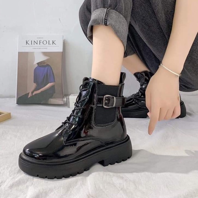 Bốt da bóng khuy cài- Order Taobao