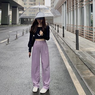 Quần cạp cao ống rộng màu tím siêu dài ( có ảnh thật )