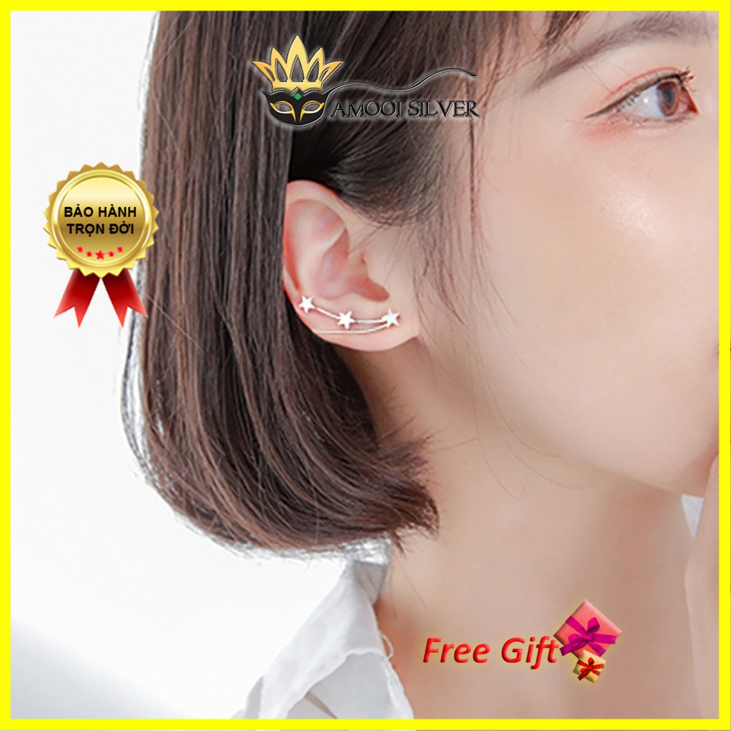 Bông tai bạc S925 3 ngôi sao kẹp vành - Amooi Silver AB204