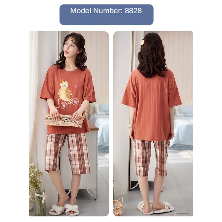 6XL extra large size pajamas women's short sleeve cropped pants pure cotton thin suit