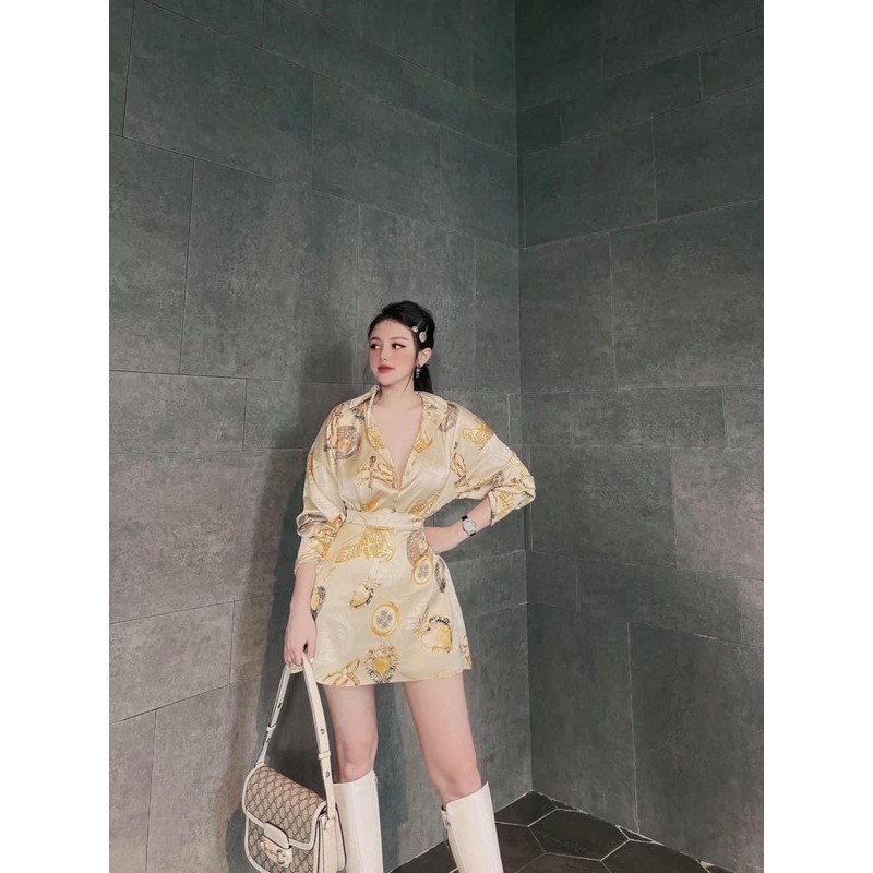[Siêu Hot] Set Lụa Hoạ Tiết Cá Tính, Set Bộ Áo Sơmi Lụa Kèm Chân Váy Sang Chảnh Có Ảnh Thật Kèm Video | BigBuy360 - bigbuy360.vn