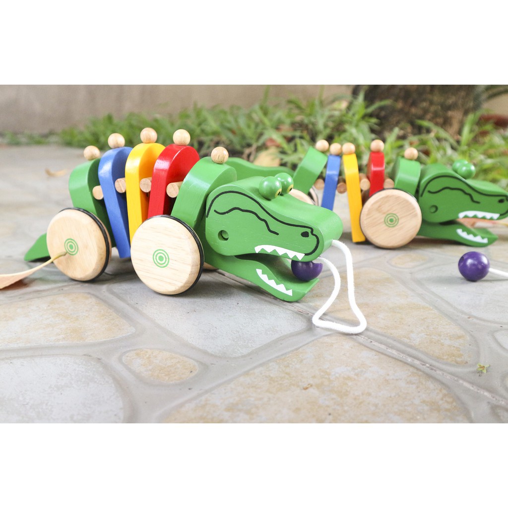 Đồ chơi gỗ Con cá sấu có dây kéo lúc lắc - Metis Đồ chơi cho con