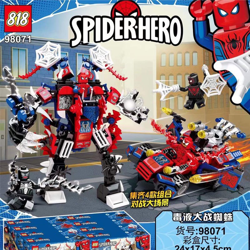 [Có sẵn] Lắp ráp xếp hình Lego Spiderman Avenger City 98071 : Đại chiến Siêu xe Người nhện Biến hình 4 in 1 (4 hộp)