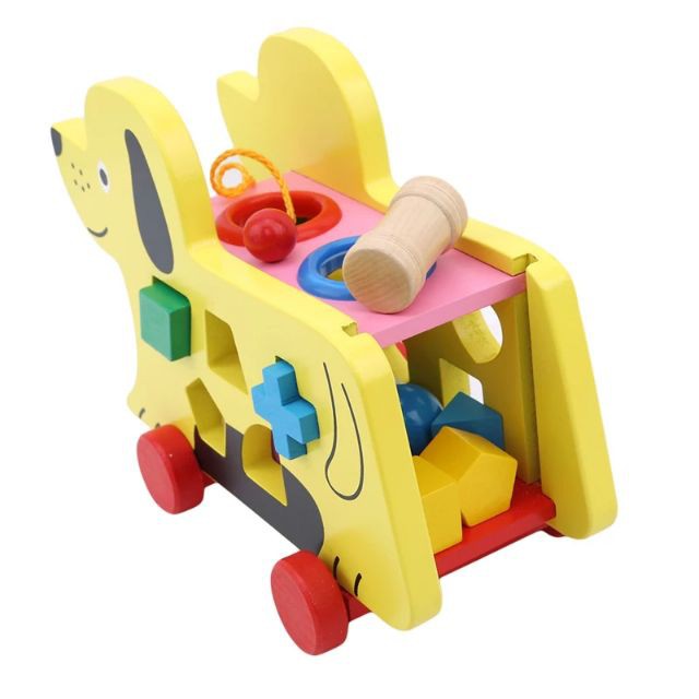 Xe kéo hình chó kèm đập bóng và thả hình khối nhiều màu sắc - Đồ chơi thông minh cho bé
