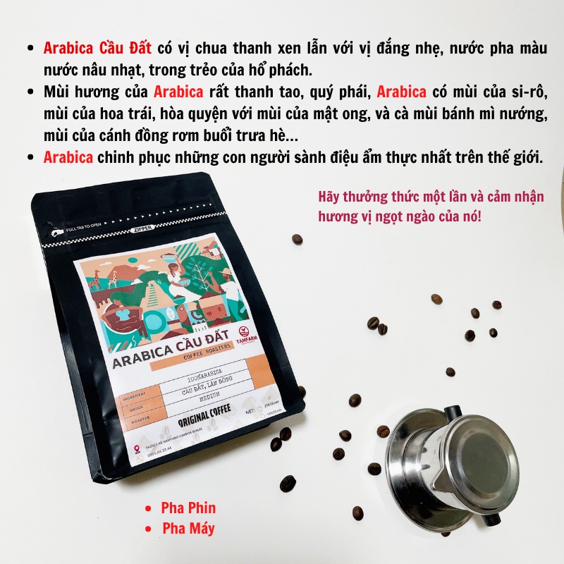 Cà phê Arabica Cầu Đất Lâm Đồng nguyên chất 100% rang mộc pha phin vị hậu ngọt kéo dài- Cafe TamFarm