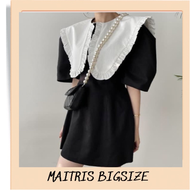 BIGSIZE Váy Đầm Nữ dáng chữ A cổ Pháp tay phồng phong cách tiểu thư Hàn Quốc sang trọng cổ điển