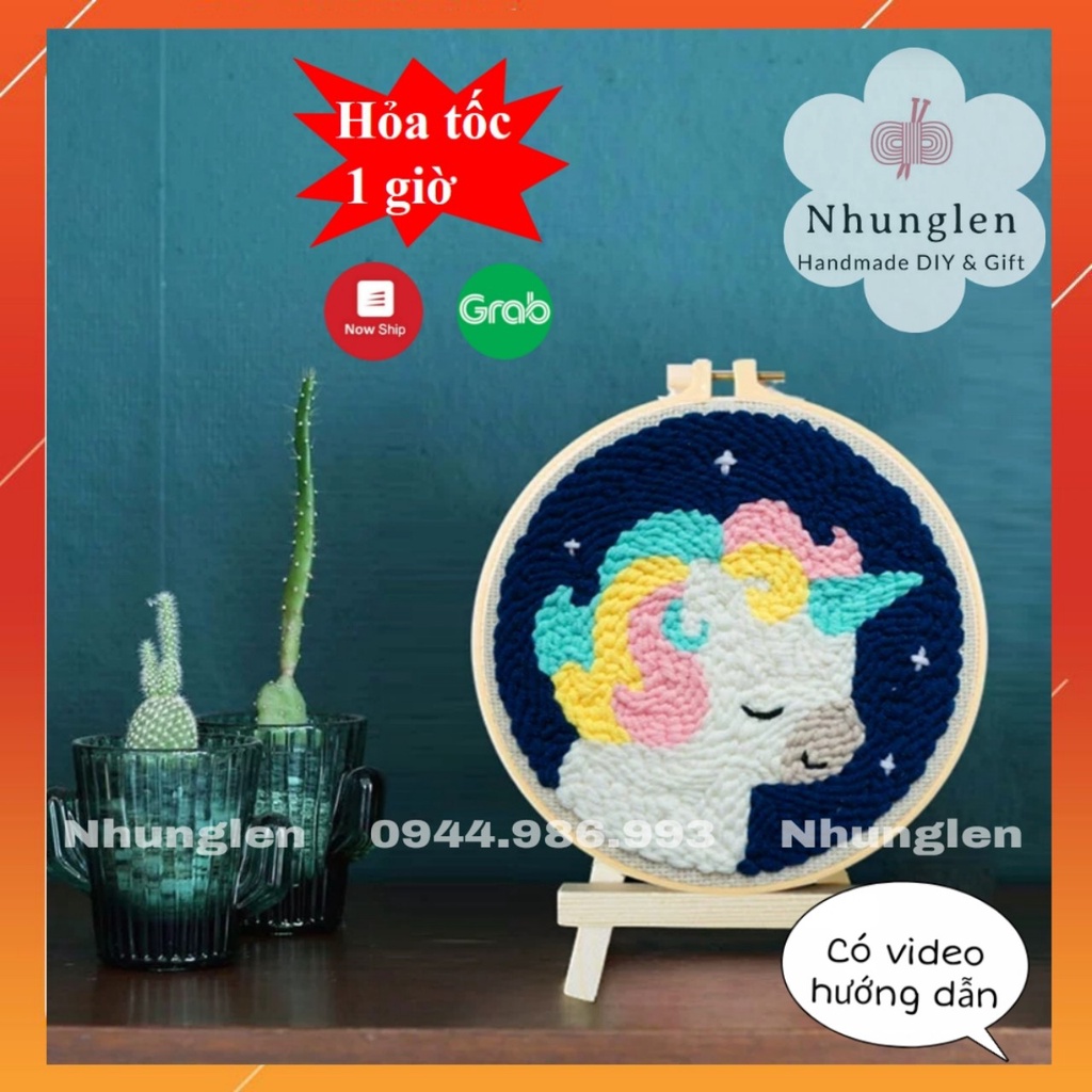 DIY Bộ Thêu Len Xù Kỳ Lân Ngủ Say - Punch Needle Decor - Qùa Tặng Handmade Ý Nghĩa