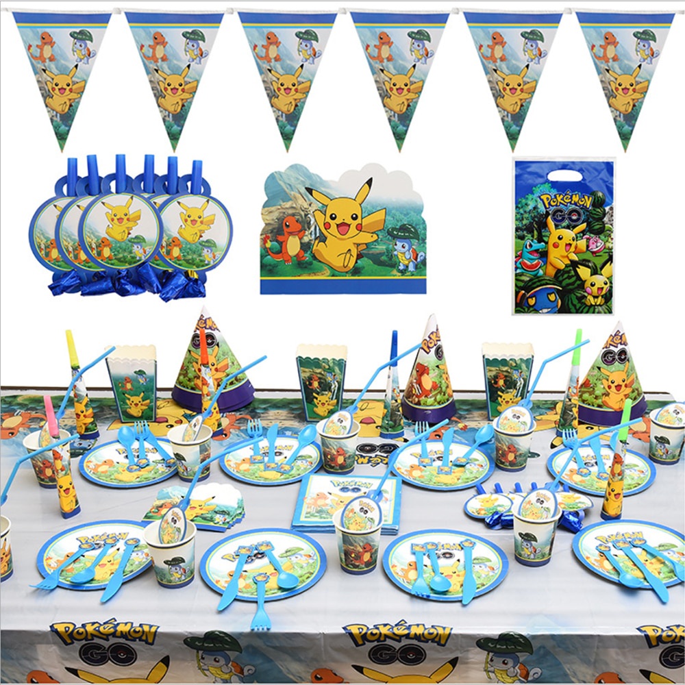 Bộ Dụng Cụ Ăn Uống Bằng Giấy Dùng Một Lần Họa Tiết Hoạt Hình Pokemon Pikachu