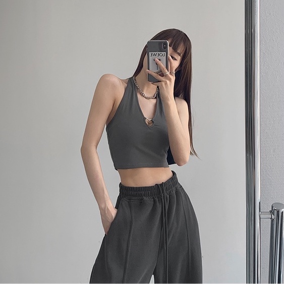 Cocory vn Áo Hai Dây Họa Tiết Trái Tim Kim Loại Quyến Rũ Thời Trang Cho Nữ