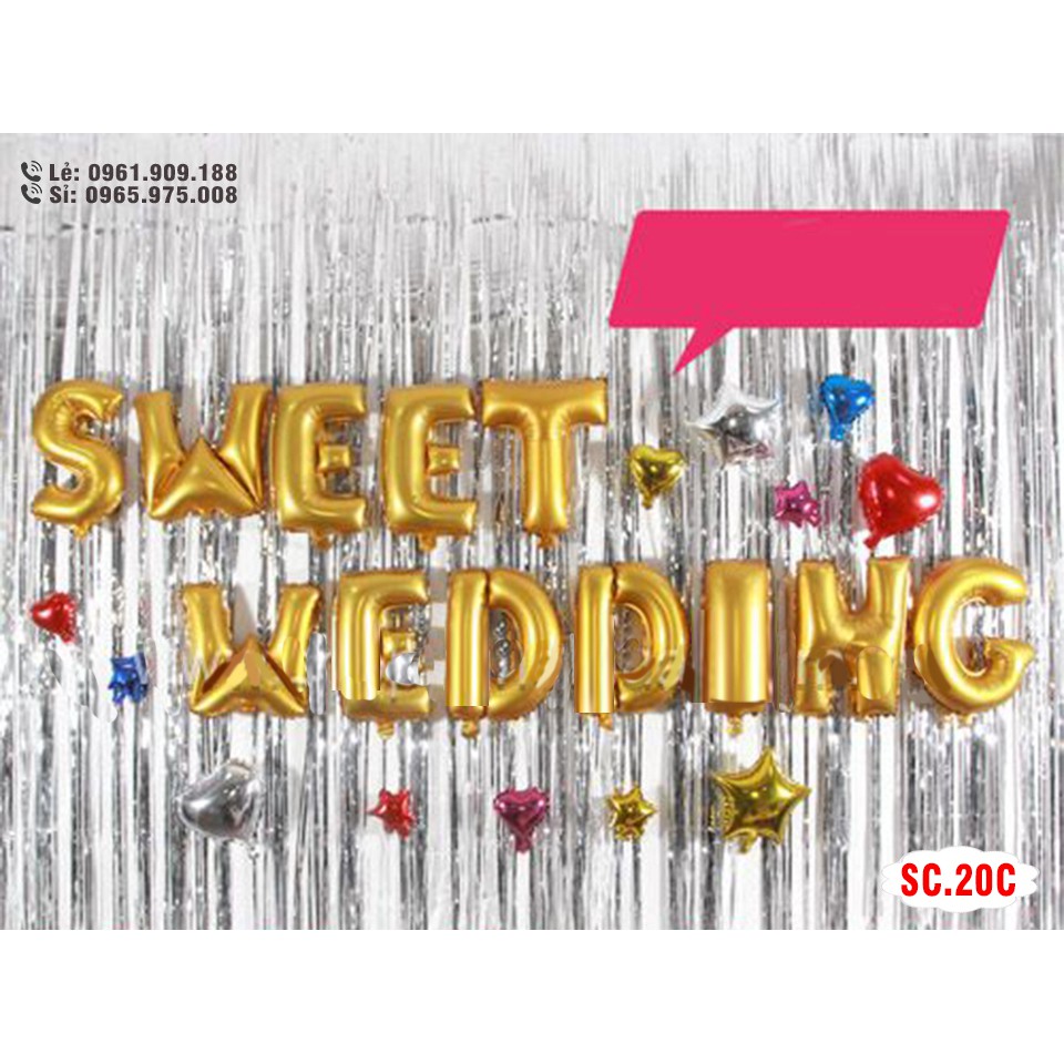 Bộ Bóng chữ Happy Wedding, sweet wedding