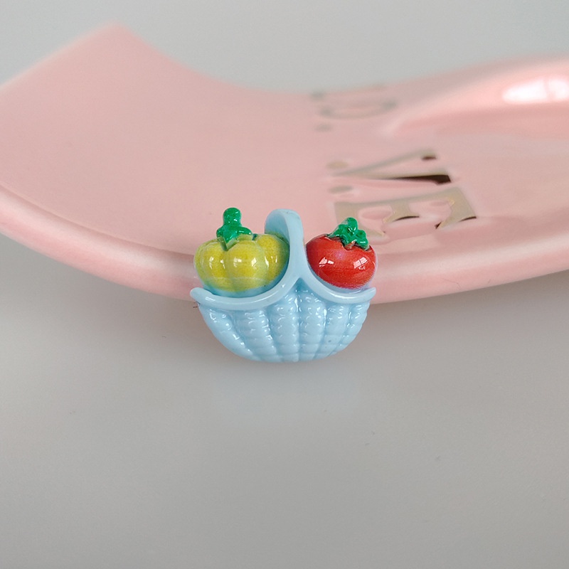 Set 10 Miếng Dán Nam Châm Bằng Resin Trang Trí Móc Khóa Hình Giỏ Rau Củ Quả Dễ Thương