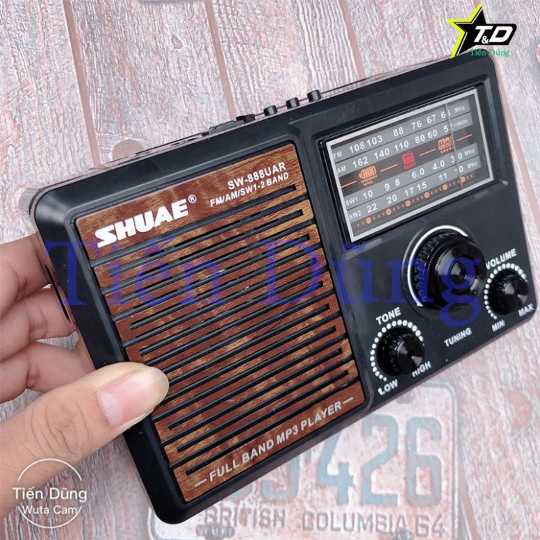Loa nghe nhạc Shuae SW-888UAR hỗ trợ nghe USB thẻ nhớ TF , thẻ nhớ SD hay Đài FM radio SW 888 chạy điện 220v và pin đại