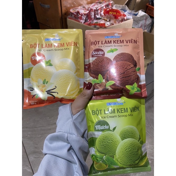 Gói 100gr bột làm kem viên Benus nhiều vị khác nhau loại xịn