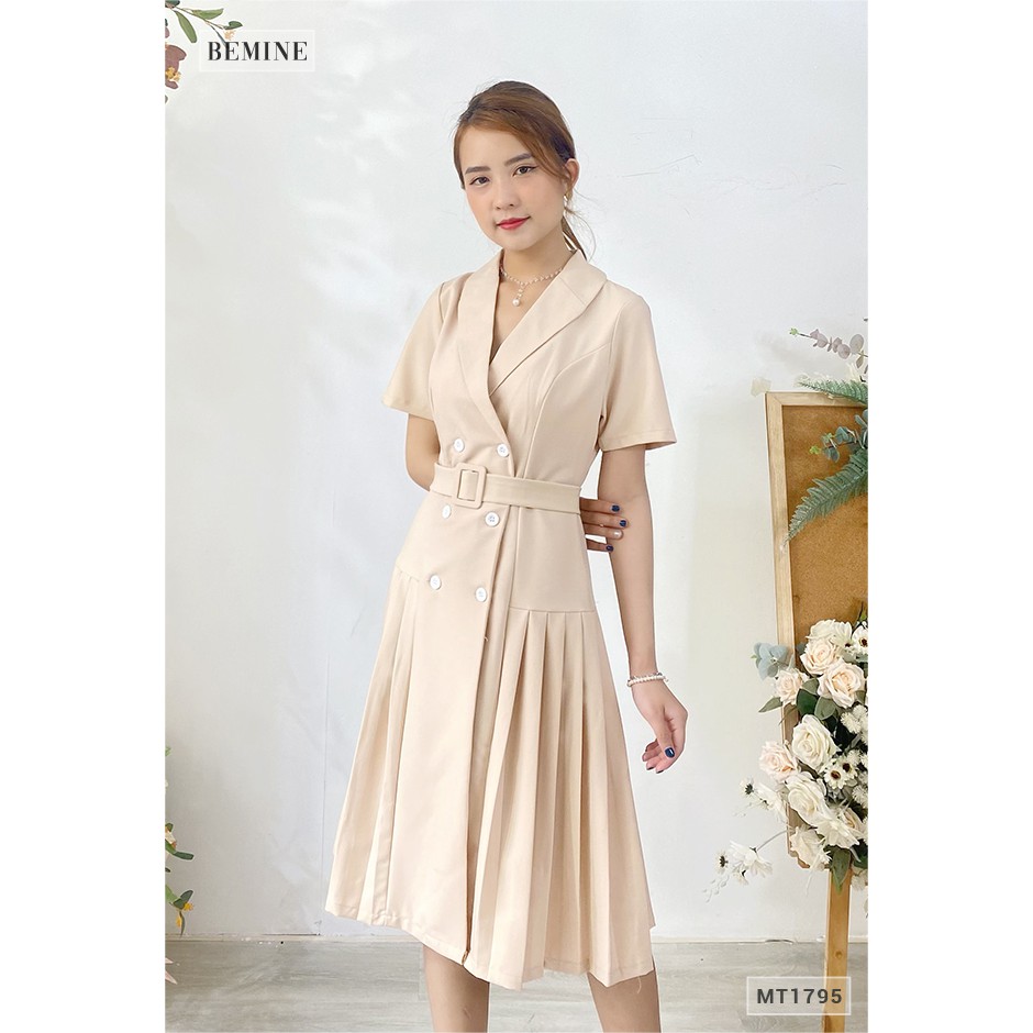 Đầm nữ cổ vest xếp ly đai rời kiểu dáng thanh lịch BEMINE MT1795DA | BigBuy360 - bigbuy360.vn