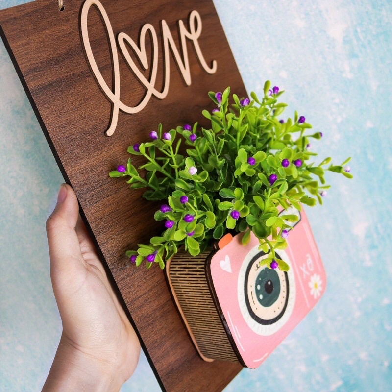 Bảng gỗ treo tường kèm hộp hoa decor trang trí nhà cửa, cửa hàng, quà tặng