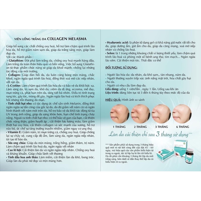 VIÊN UỐNG TRẮNG DA COLLAGEN MELASMA ( chính hãng 100% ) tặng Ủ Sữa Non Mix Trà Xanh