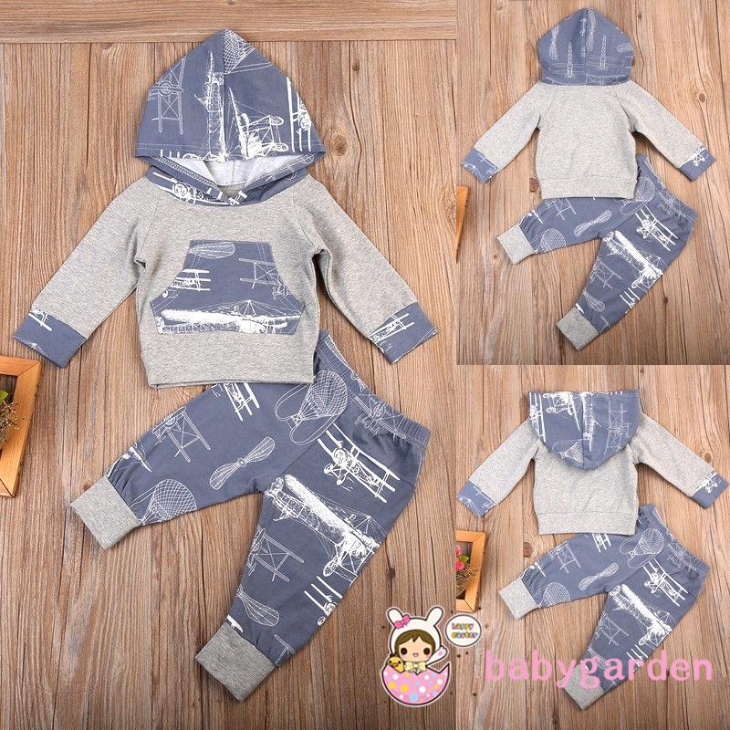 Set áo khoác mũ trùm và quần dài in hình đáng yêu cho bé