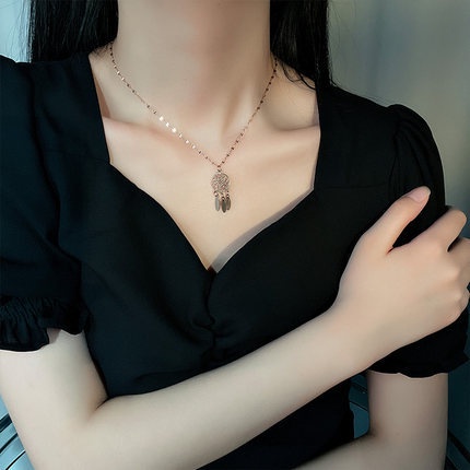 Vòng cổ Thép Titan Mạ Vàng Hồng 18K Mặt Hình Dreamcatcher Thời Trang