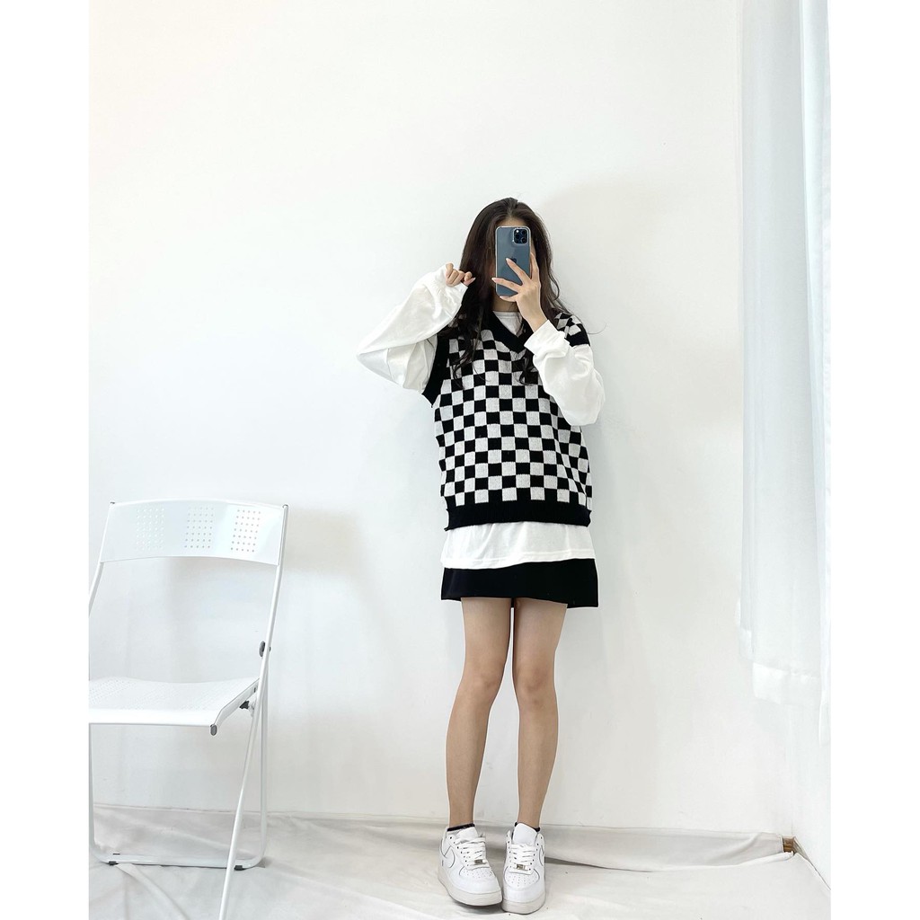 (FREESHIP) Áo gile kẻ caro hàng Quảng châu cao cấp Miho house