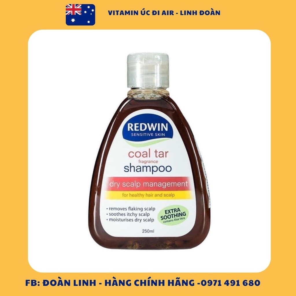 Dầu gội giảm gàu, nấm, giảm nhờn Redwin Coal Tar, Tea tree, Hàng Chuẩn úc đi air