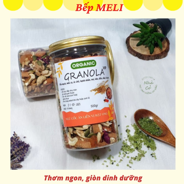 Granola 100% hạt &amp; quả nướng mật ong rất ngon 500g BẾP MELI giảm cân, ăn kiêng