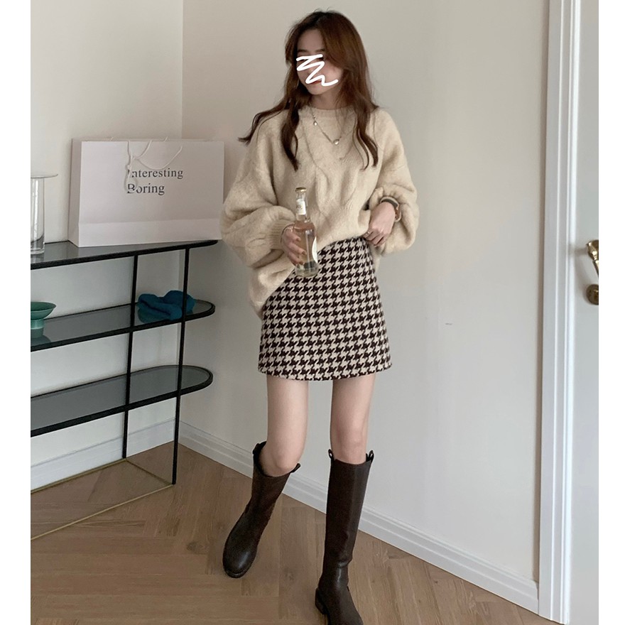Áo Sweater Dài Tay/ Chân Váy Chữ A Đáng Yêu Phong Cách Mùa Đông Thời Trang Cho Nữ | BigBuy360 - bigbuy360.vn