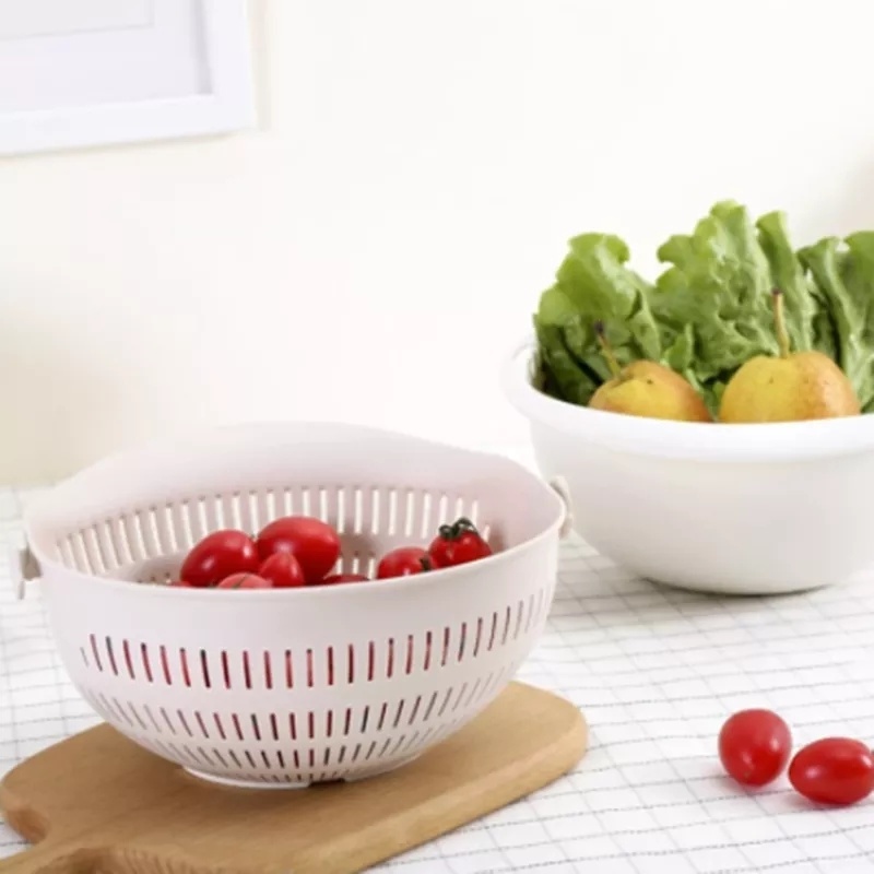 Rổ Rửa Rau Củ Hai Lớp Xoay Được Tiện Lợi Dành Cho Nhà Bếp