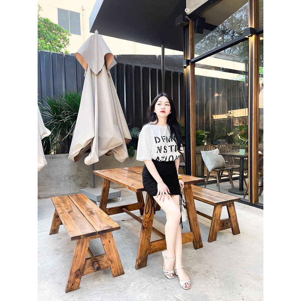 Sét áo phông kèm chân váy rút.Chân váy chất bozip dày dặn đẹp, áo chất cotton thoáng mát | BigBuy360 - bigbuy360.vn
