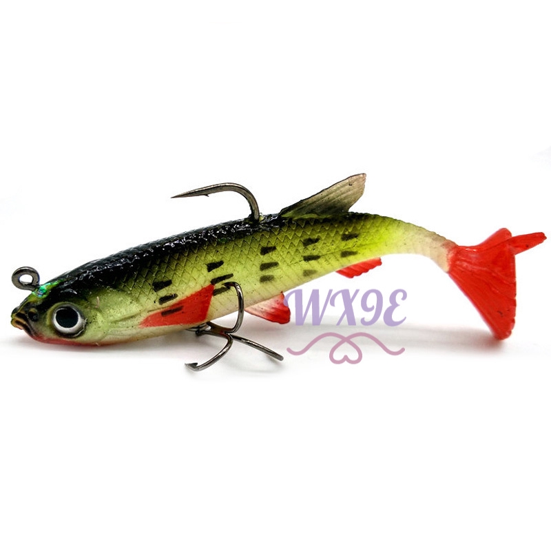 WX9E 4pcs New Arrive 8cm 14g Soft Bait Lead Head Sea Fish Lures Fishing Tackle Sharp Treble Hook T Tail *VN