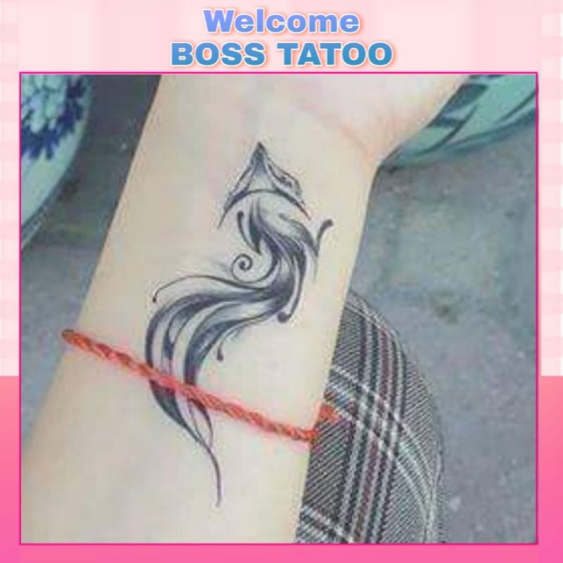 Hình xăm tatoo hồ ly đen. Xăm dán tatoo mini tạm thời, size &lt;10x6cm