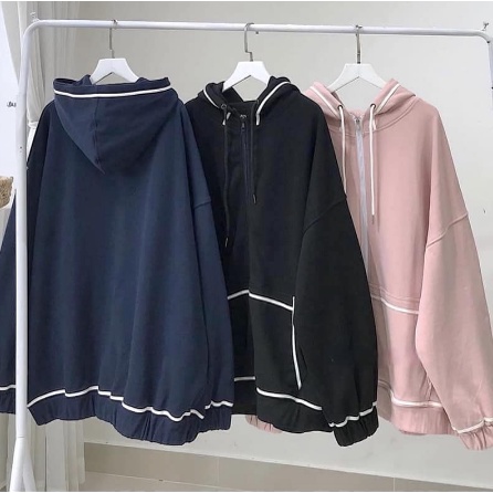  Áo Khoác Hoodie Nữ Viền Tay Bồng 🌸 Áo Jacket Ulzzang form rộng nỉ trơn có mũ AK05 | BigBuy360 - bigbuy360.vn