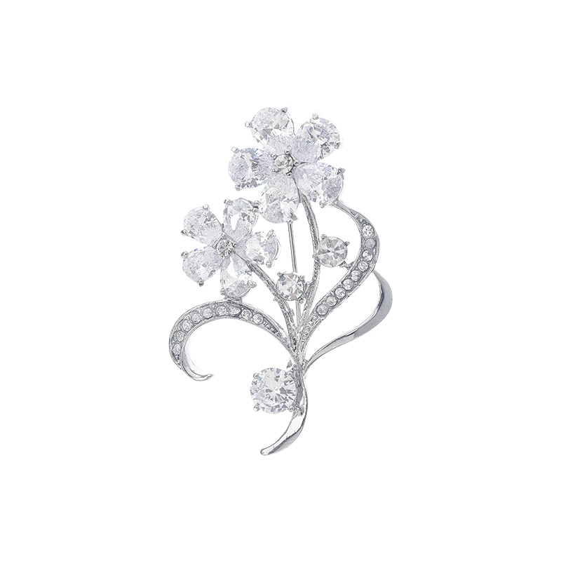 Ghim Cài Áo Hình Hoa Zircon Mạ Bạc Chống Chói Thời Trang