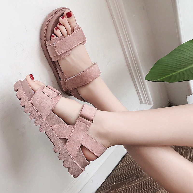 Giày sandal đế bằng theo phong cách Harajuku Hàn Quốc thời trang dành cho nữ