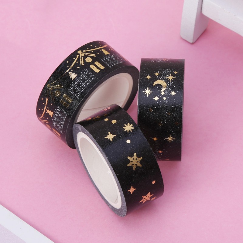 Cuộn Băng Keo Washi Hình Trăng Sao Màu Đen 1.5cm X 5m