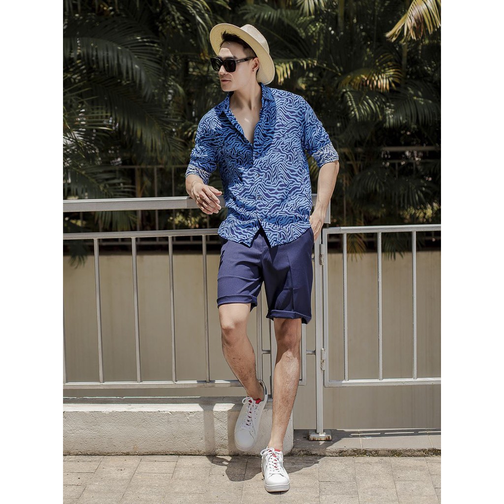 Áo sơ mi nam dài tay ARISTINO  họa tiết sóng biển tươi mới, thời thượng, chất mịn mượt, bền màu- ALSM1209