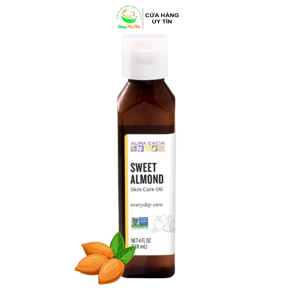 Dầu hạnh nhân ngọt ép lạnh Aura Cacia 118ml làm da mịn màng, dưỡng tóc chắc khỏe.