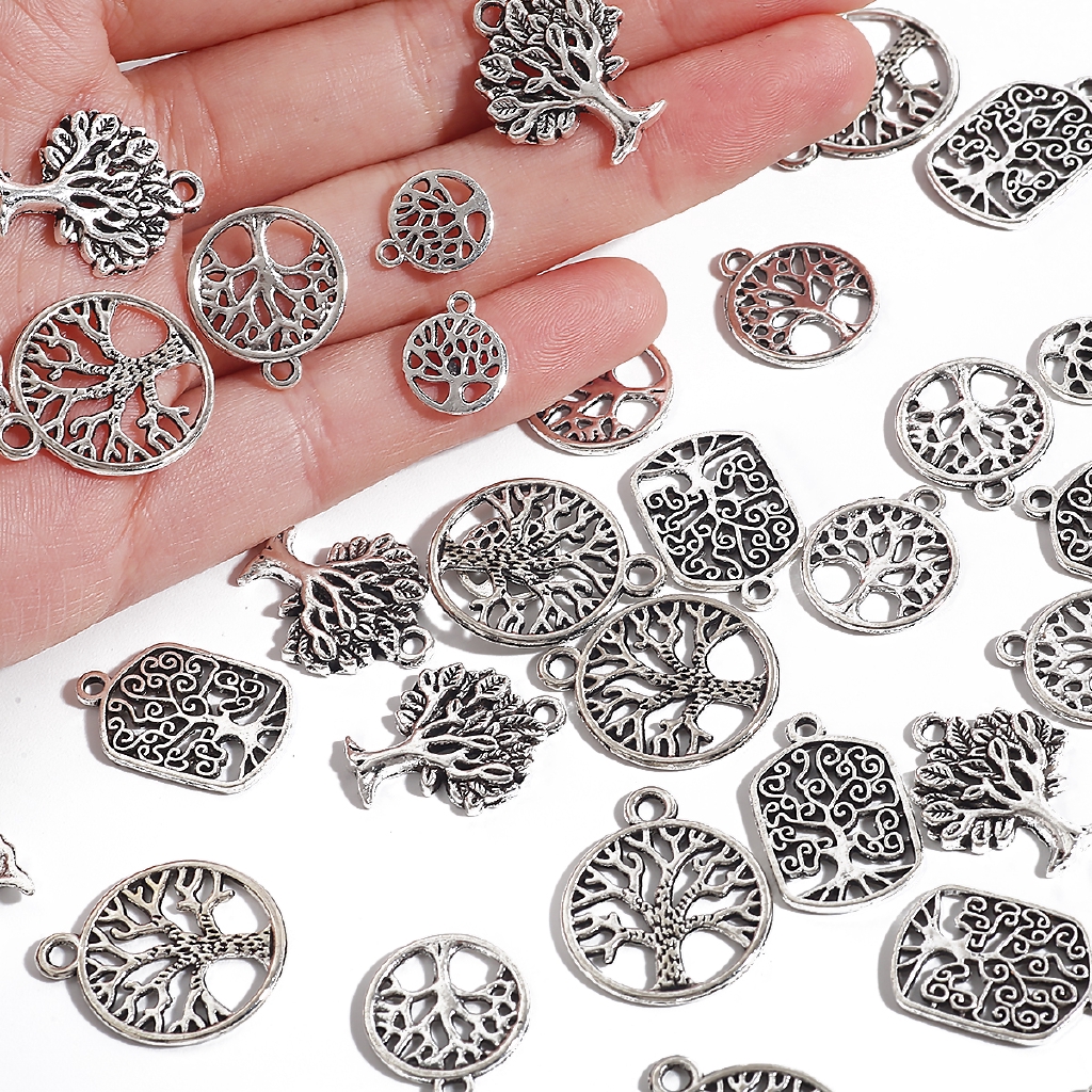 Mặt dây chuyền mạ bạc hình cây phong cách tây tạng 5 kiểu dành cho làm trang sức DIY