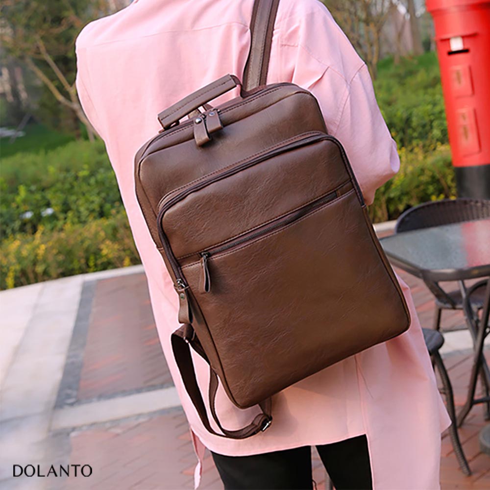 Balo Đi Học Da BOX Chống Nước Cao Cấp Thời Trang Rẻ Đẹp Nhẹ Da Đen Đựng Laptop Đi Chơi Du Lịch Nam Nữ DOLANTO