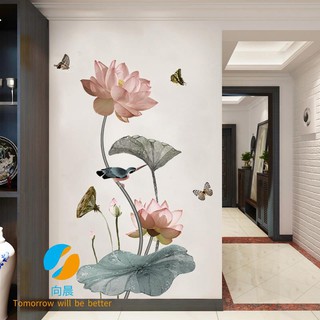 Sticker dán tường 3D hình bông hoa sen dùng trang trí tiện lợi dễ dùng