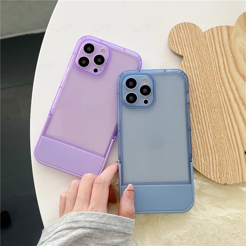 Ốp Điện Thoại Mềm Trong Suốt Chống Sốc Kèm Chân Đỡ Vô Hình Dễ Thương Cho iPhone 11 12 13 Pro Max XS Max XR X 7 8 Plus SE 2 3