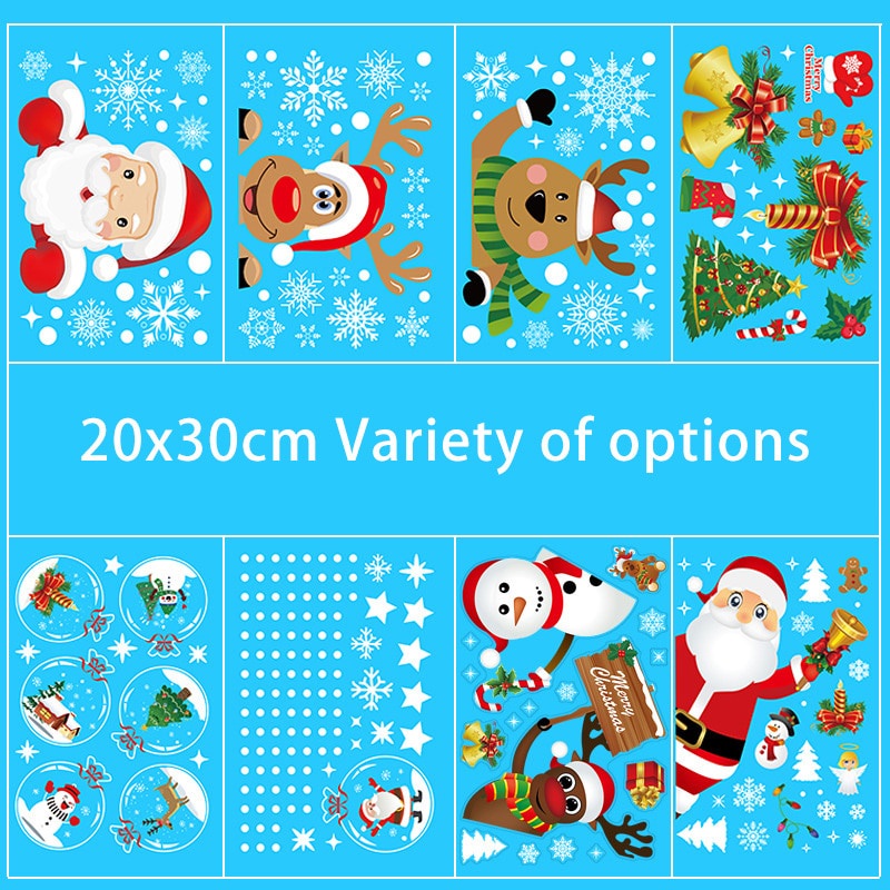 Miếng dán cửa kính PVC thiết kế ông già noel tuần lộc Giáng Sinh năm mới 2022 dành cho trang trí