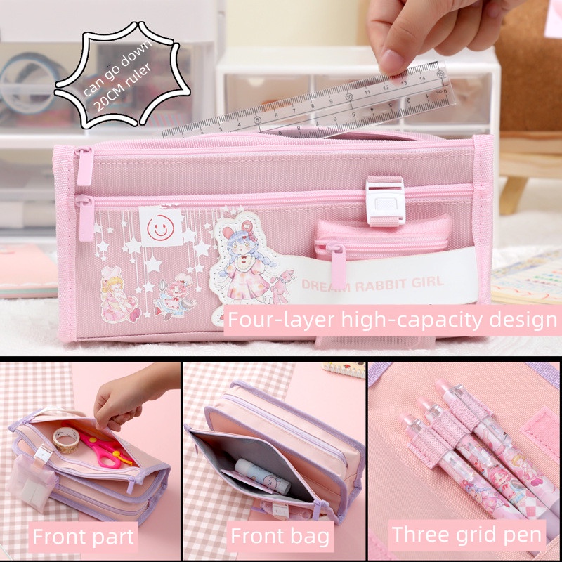 Túi Đựng Bút Hai Lớp Sức Chứa Lớn Họa Tiết Hoạt Hình Dễ Thương Chống Thấm Nước