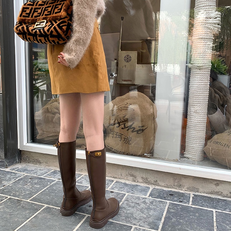 Giày boots bệt Martin dây kéo sau đế dày khóa vàng khóa chiến binh ulzzang Hàn Quốc